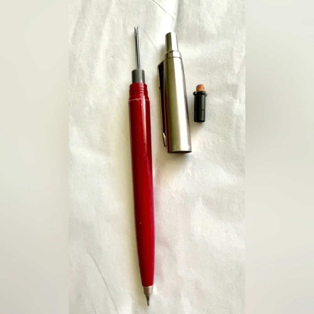 1988 USA Made Parker Mechanical Pencil Vintage 11E Stainless Steel Red Burgundy